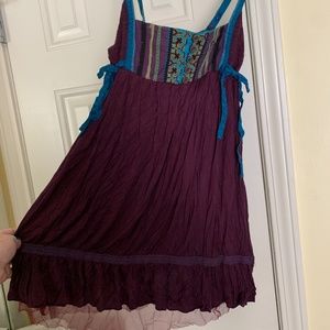 Vintage Free People purple and blue hand embroidered mini dress